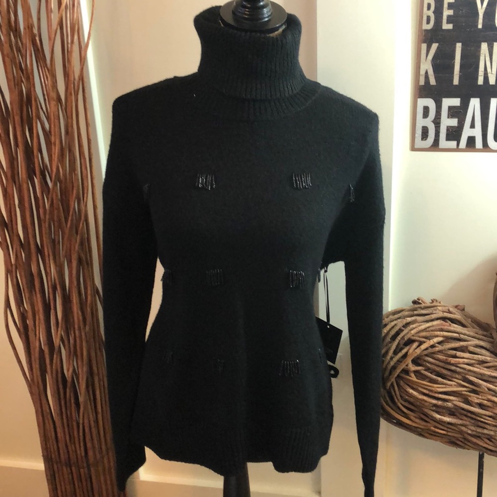 Simply Vera VeraWang Dull Black Beaded Turtleneck